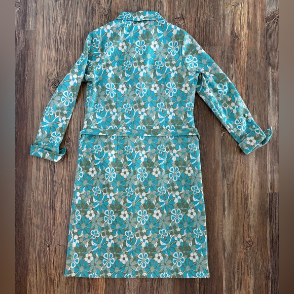 Wynette Midi Belted Shift L/S Dress NO SIZE Vintage 70s Blue Green White Floral - Picture 2 of 15